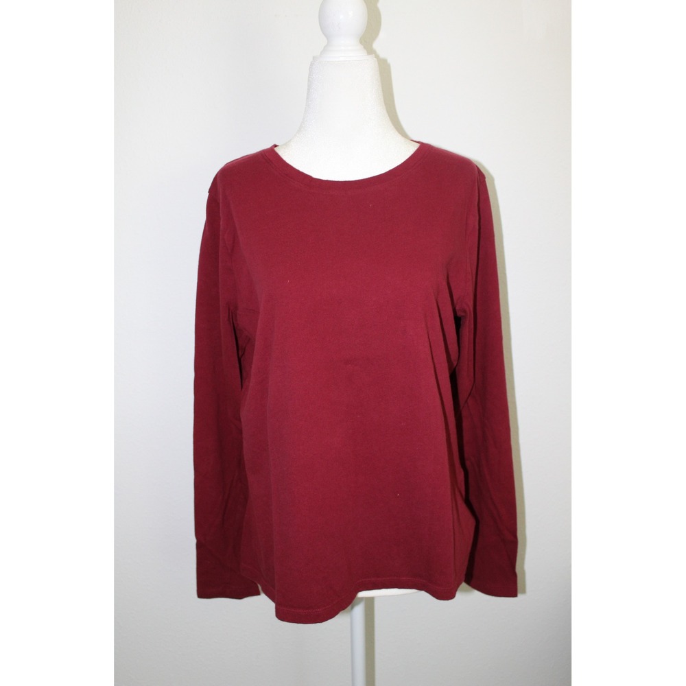 Time‎ and Tru Womens Burgundy Long Sleeve Cotton T-Shirt Crew Neck Size L 12-14